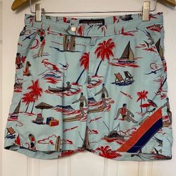 Men Reyn Spooner Hawaiian Copyrighted Surfers Print Swim Trunks Sz 30 drawstring