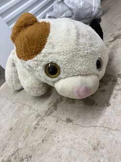 Large Soft Plush Puppy Dog Stuffed Animal White Brown & Black Spots Pink Nose