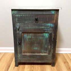 Distressed Rustic Wood Side Accent Table Nightstand Cabinet