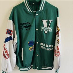 Green varsity jacket with unique designs