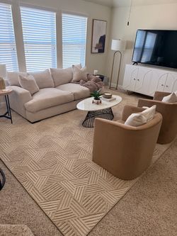 Large Beige Geometric Area Rug