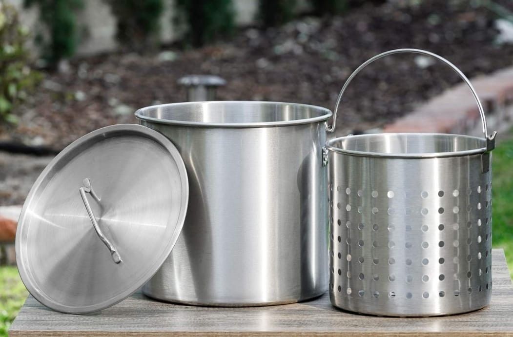 Barton 32Qt Stock Pot w/Strainer Basket Commercial Stainess Steel Food Grade 304 Turkey Deep Fryer Crawfish Clam Steamer