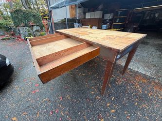 Vintage mid-century solid wood library and craft table with drawer 72” x 37” x 40”