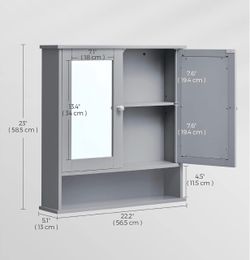 VASAGLE Bathroom Cabinet Wall-Mounted w/ 2 Mirrored Doors - Gray