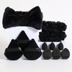 Makeup Tools 12pcs Set, Including 1pc Butterfly Headband, 2pcs Wristbands, 3pcs Mini Makeup Sponges, 3pcs Triangle Powder Puffs And 3pcs Finger Shaped