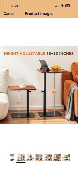 Adjustable TV Tray Table, 360° Swivel C-Shaped End Table that Slides Under Couch, Sofa, Bed, Recliner Chair, Small Side Table Desk for Laptop, Food Ea