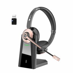 New Earbay Wireless Headset, Bluetooth Headphones with Microphone Noise Canceling & Mute, Wireless Headset with Mic & USB Dongle/Charge Dock for Compu