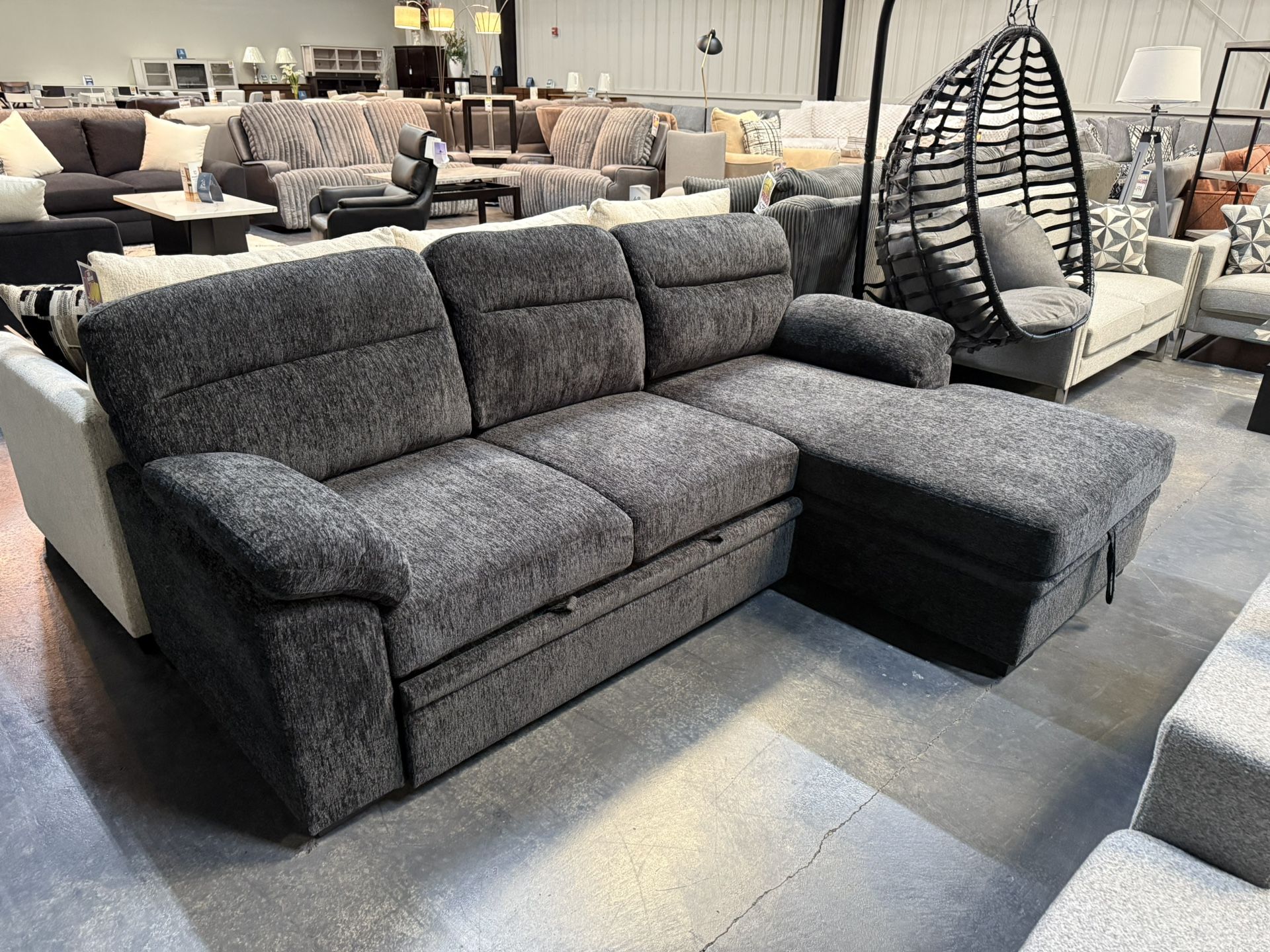 2pc Pull Out Sofa Bed w/ Storage Space & Cupholders