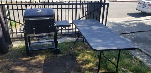 BBQ GRILL AND LONG FOLDING TABLE