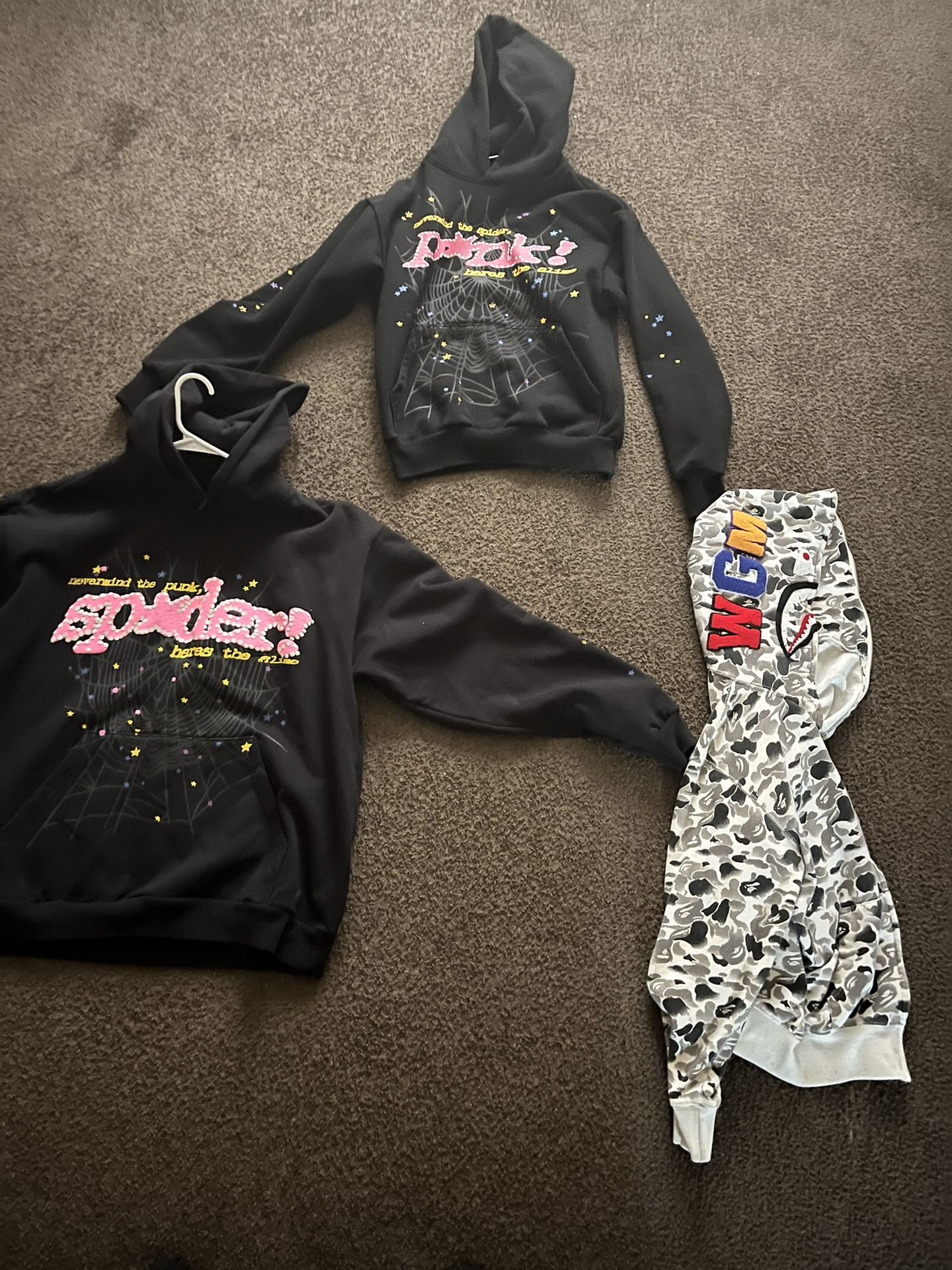 Bape Hoodie And Sp5der Hoodie Size XXL And Size Xl