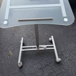 Tempered Glass Adjustable Height Tilting Laptop Rolling Desk