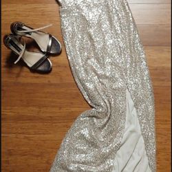 Nwt Long Sequins Dress Has Front Slit & Built-in Bra Pads Size 5/6 