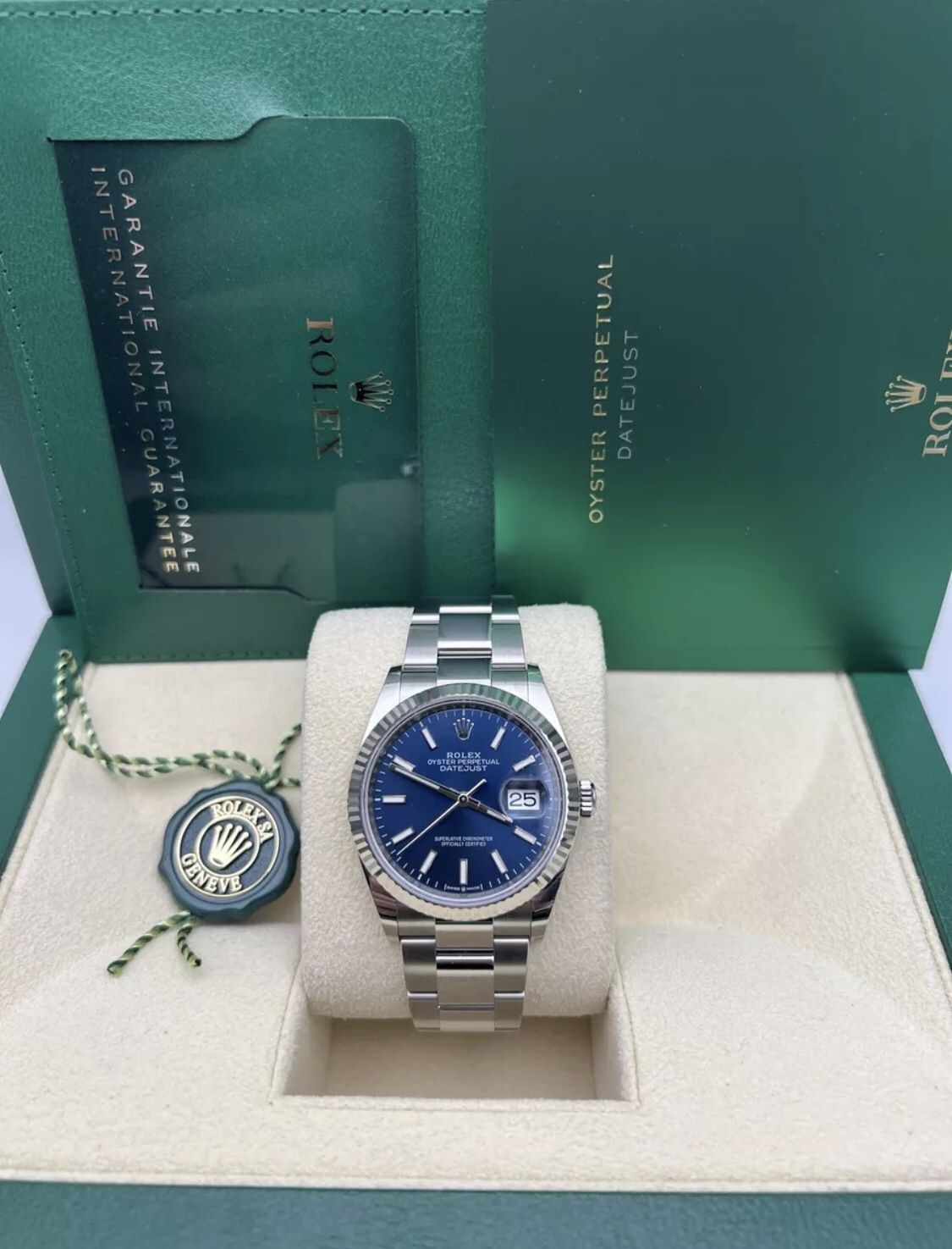 2024 New Rolex Datejust 126234 36mm Blue Stick Dial Oyster Watch Box 