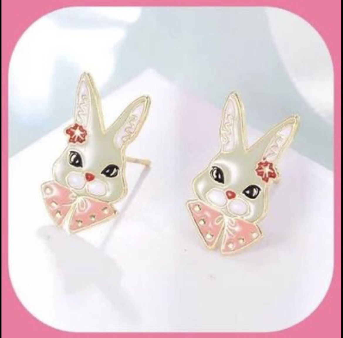 New Adorable Precious Easter Bunny Emma & Charlotte Enamel Stud Earrings x 2