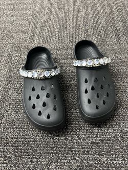 Women’s Black Clog Sandals Rhinestone Accent Slip On Casual US 11
