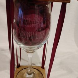 NIB-Grandma's Sippy Cup Etched Wine Glass with Wine Charm