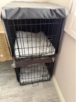 2  Small Dog Wire Crates w/ blackout crate covers😁