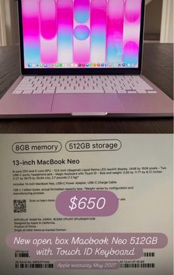 New open box Macbook Neo 512GB with Touch ID Keyboard