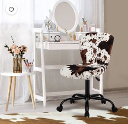 Swivel Adjustable Furry Animal Print Desk Chair,Milk Cow, new