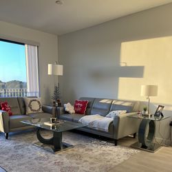 High-end gray italian leather sofa set 