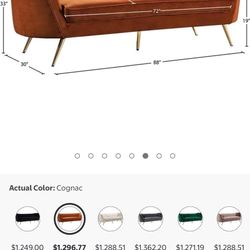 Pemberly Row Modern / Contemporary Cognac Velvet Sofa in Mahogany