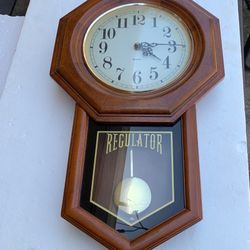Older Decorative Wood Wall Clock with Pendulum, Regulator