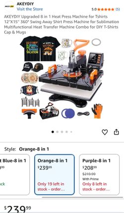 AKEYDIY Upgraded 8 in 1 Heat Press Machine for Tshirts 12"X15" 360° Swing Away Shirt Press Machine for Sublimation Multifunctional Heat Transfer Machi