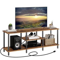 TV Stand For TVs Up To 65 Inch, 3-Tier Entertainment Center Media Console With 4 Outlets, Industrial TV Console Table With Open Storage Shelves, TV Ca