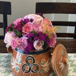 Ollita De Barro Con Flores 