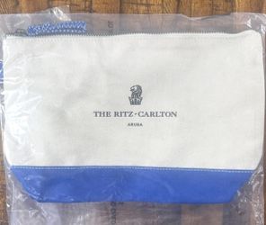 NEW Ritz-Carlton Aruba Canvas Tote Boat Bag Blue & White. Factory Sealed. Luxury Sustainable 5 Star Resort  Logo Ethical, using biodegradable material