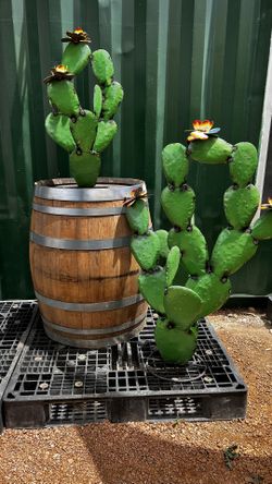 3D Metal Prickly Cactus With Flowers 