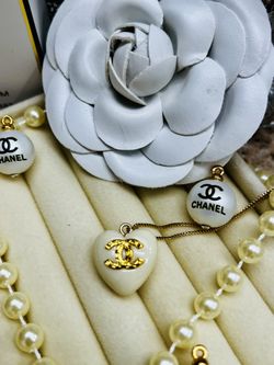 White Heart Pendant With Gold CC Logo 