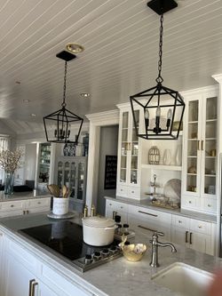 Pair Black Hanging Light Fixtures