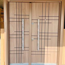 Steel Plated Solid Wood Front Door