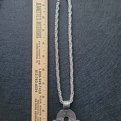 Silver Ball Bead Necklace With Pendant 