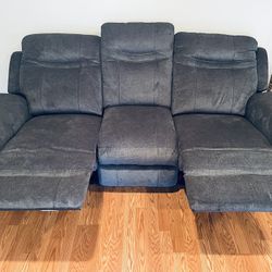 Gray power loveseat, sofa, and recliner set