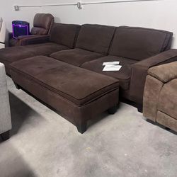 Fabric Sectional with Ottoman