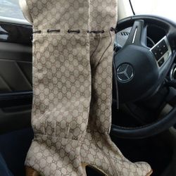 Thigh High Boots Canvas Style GG Print 