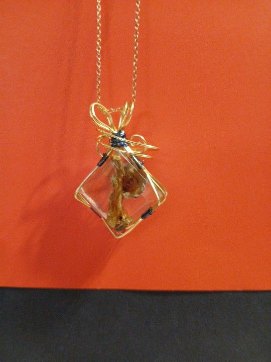 Magic Mushroom Wire Wrapped On Gold Chain