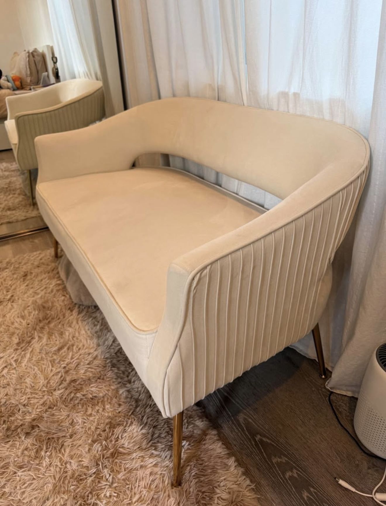 Modern Beige Velvet Loveseat with Gold Metal Legs - 51" Wide