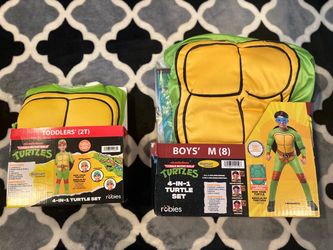 4 in 1 Ninja Turtles Set padded jumpsuit, Removable Shell, 4 Masks, 4 Belt logos