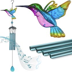 Hummingbird Wind Chimes, Wind Chimes Outdoor/Indoor Decor, 26" Glass Painted Mobile Romantic Chimes, Patio, Balcony, Garden Decoration, Lifelike Hummi