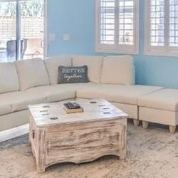 Rustic Solid Wood Coffee Table W/Built In Coasters And Storage