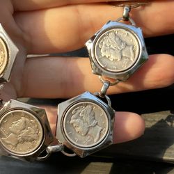Vintage Silver 1920-40’s Liberty Head Dime Bracelet Mercury Old Coins Bracelet Estate Jewelry Collectible 