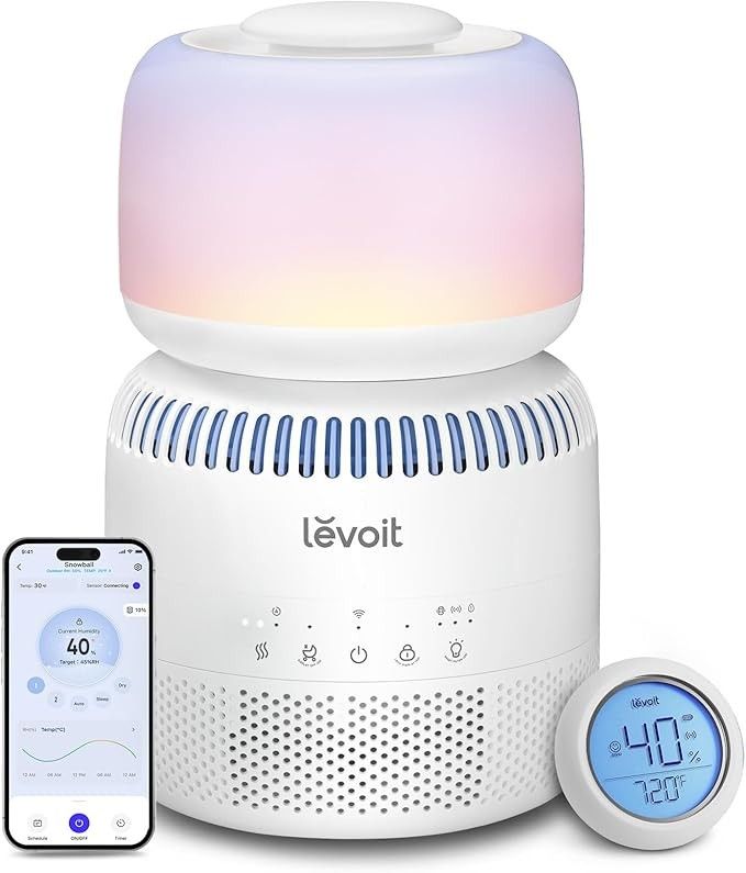 Evaporative Humidifiers for Bedroom Baby, Dual Air and Water Filters, Separate Sensor, Blue Light Free for Nursery Nightlight
