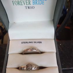 SYRRLING SILVER ,WEDDING AND ENGAGEMENT RING SET ,SIZE 7.