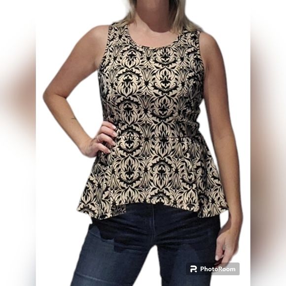 Seduction peplum cream & black brocade tank top size small