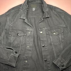 FOREVER 21 DENIM WASHED BLACK JEAN JACKET SWEATER SHIRT CLOTHES MEN SIZE L A5