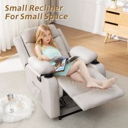 Manual Small Recliner Chair with Fixed Base for Small Spaces Linen Fabric for Living Room,Beige