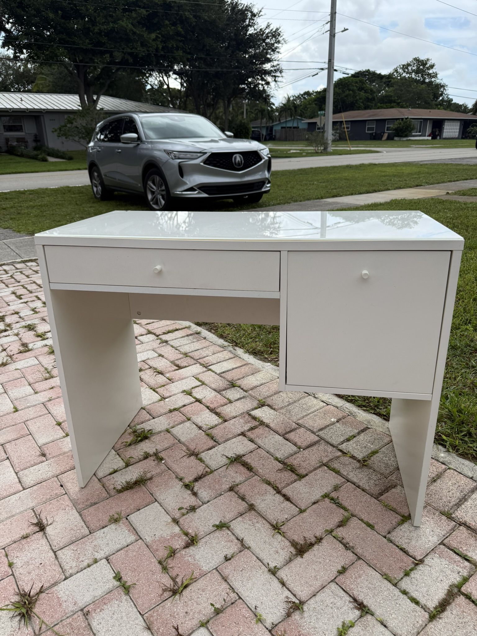 White Kids Table Wooden With Glass Top Included Top